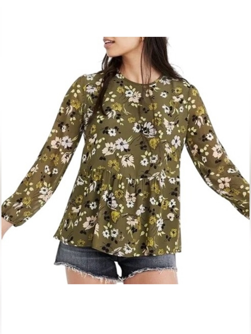 Madewell L Georgette Peplum Floral Blouse